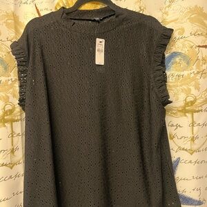 Black Eyelet Ruffle Sleeve Top
